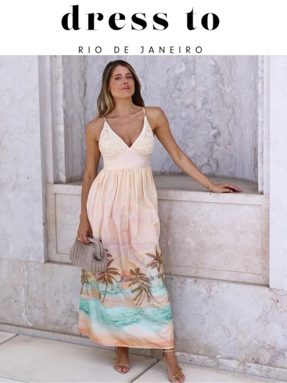 NWT DRESS TO RIO DE JANEIRO BEIGE VERANIL EMBROIDERED TROPICAL MAXI DRESS SMALL